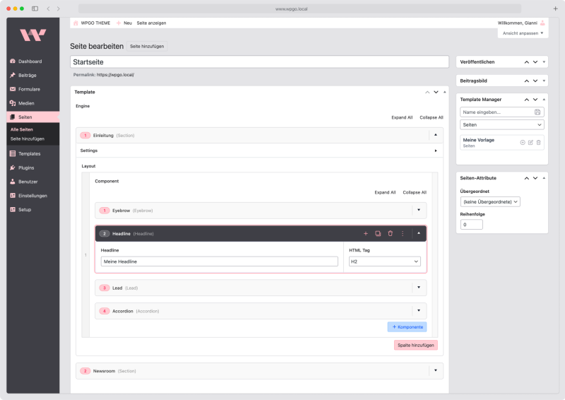 Custom WordPress Theme Builder Komponenten